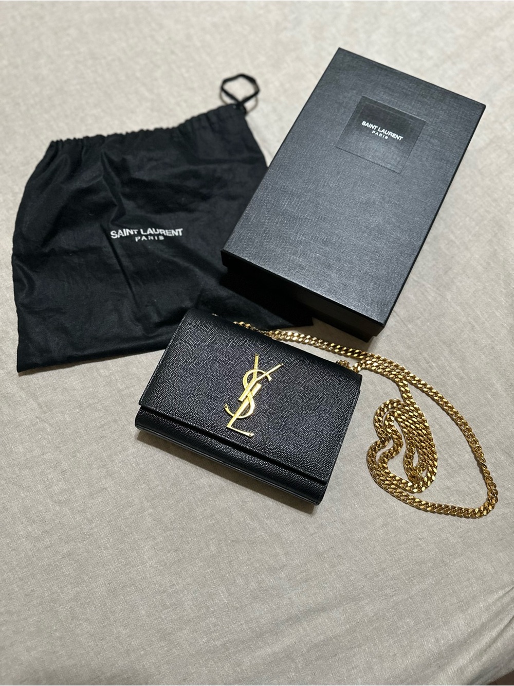 AUTHENTIC Saint Laurent Black Leather Bag With Gold Chain YSL Hardware